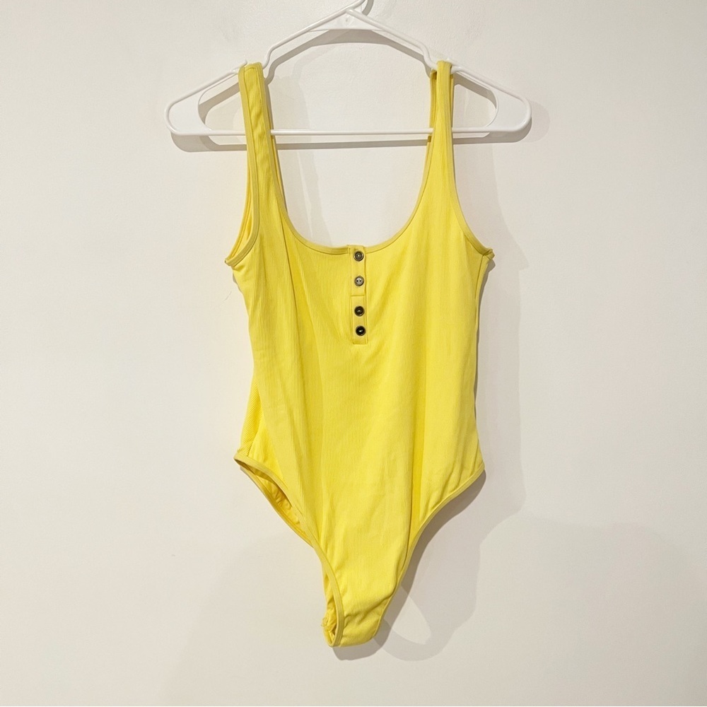 LSPACE Float On Henley Yellow One Piece Button Ribbed Swimsuit size Large - Picture 3 of 6